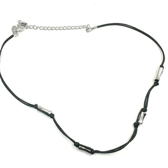 Chicos Chico's Black Cord Station Necklace Bars Minimalist Layering Retro - Picture 8 of 8